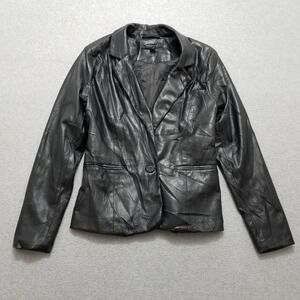 Marc New York Blazer Womens Small‎ Pockets Button Outdoor Faux Leather